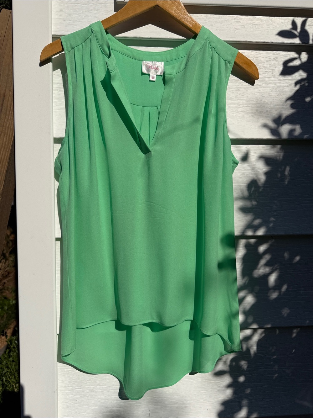 Parker Sleeveless Split-V Chiffon Top in Mint Green